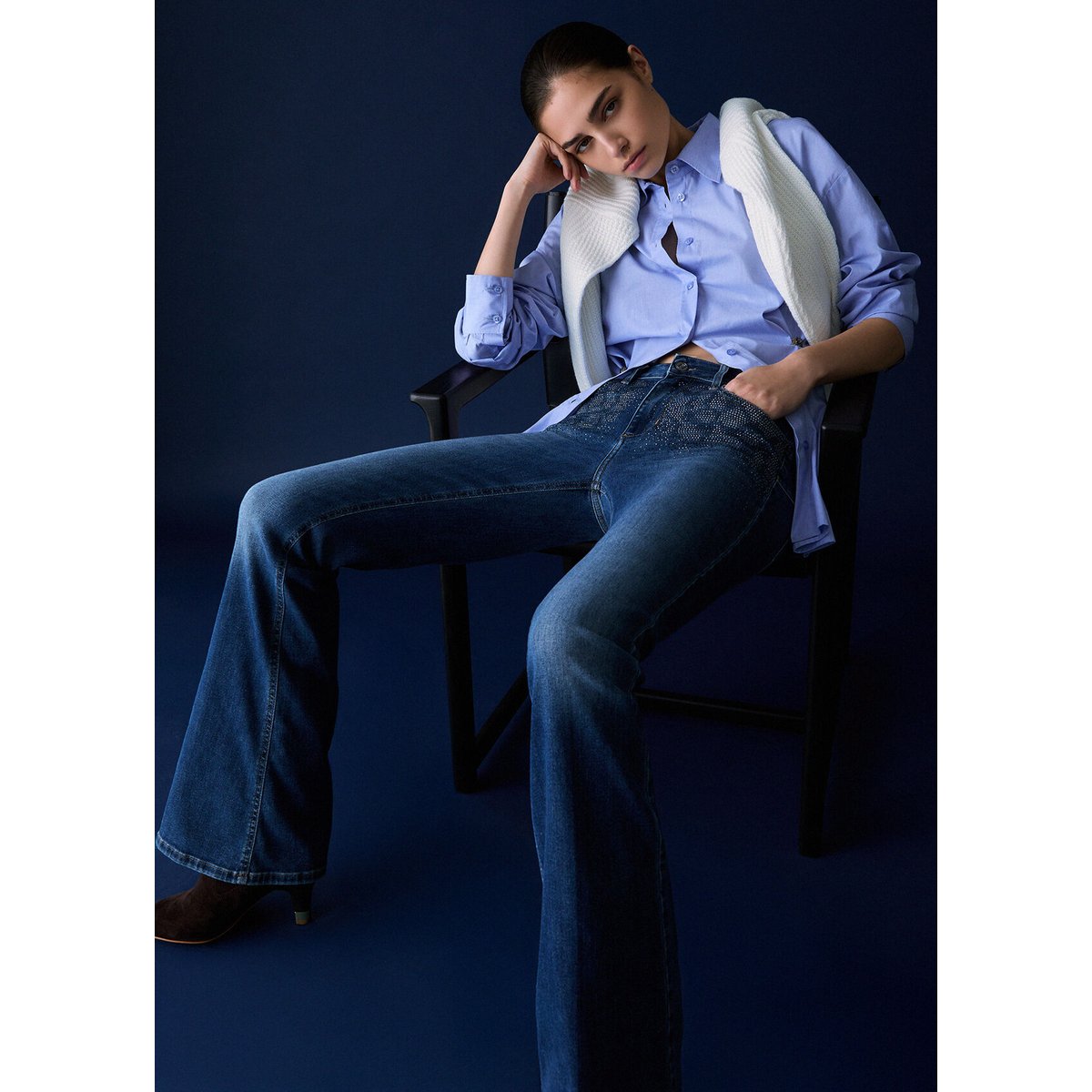 Jeans bootcut avec strass denim bleu, LIU JO