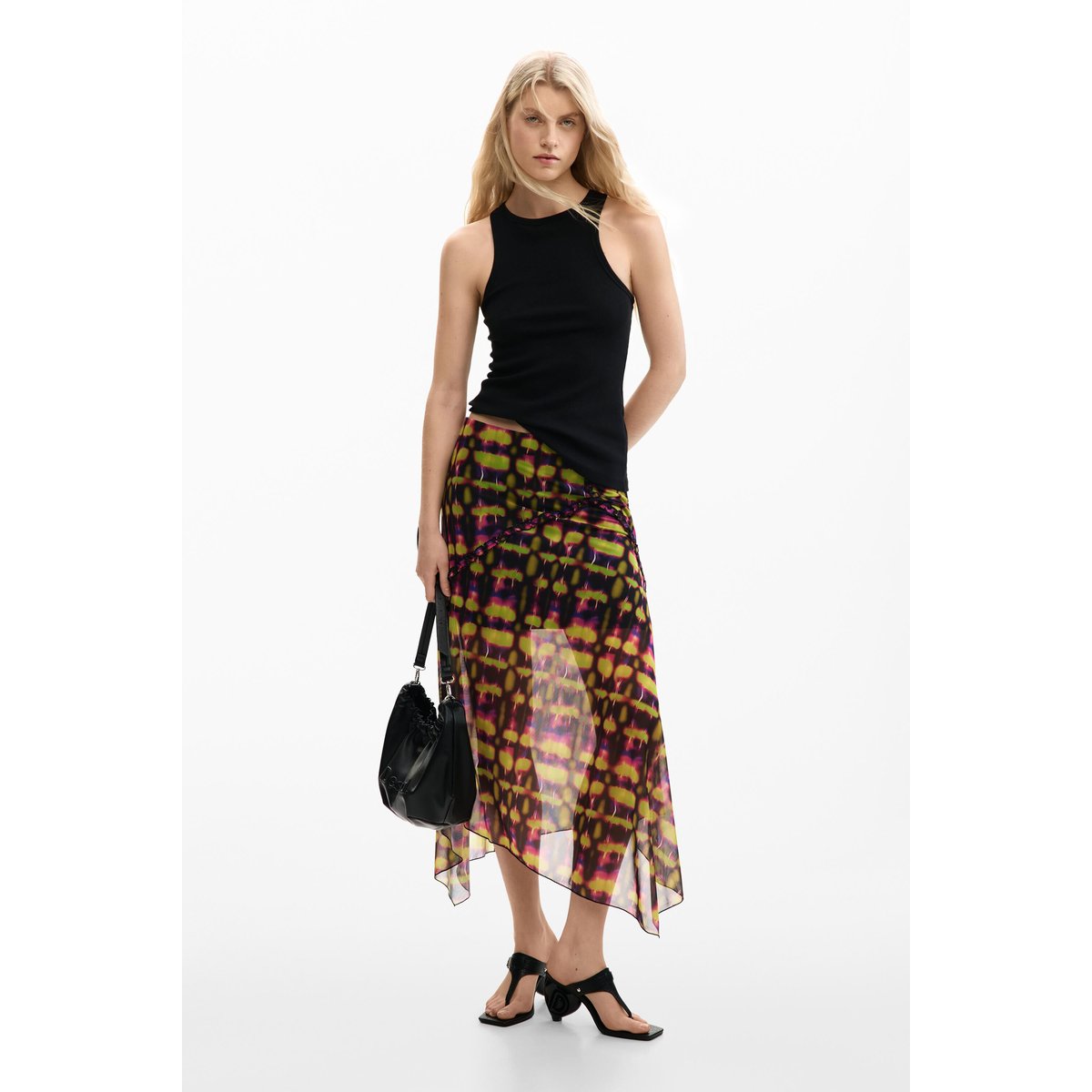 Jupe asymétrique imprimée vert, DESIGUAL