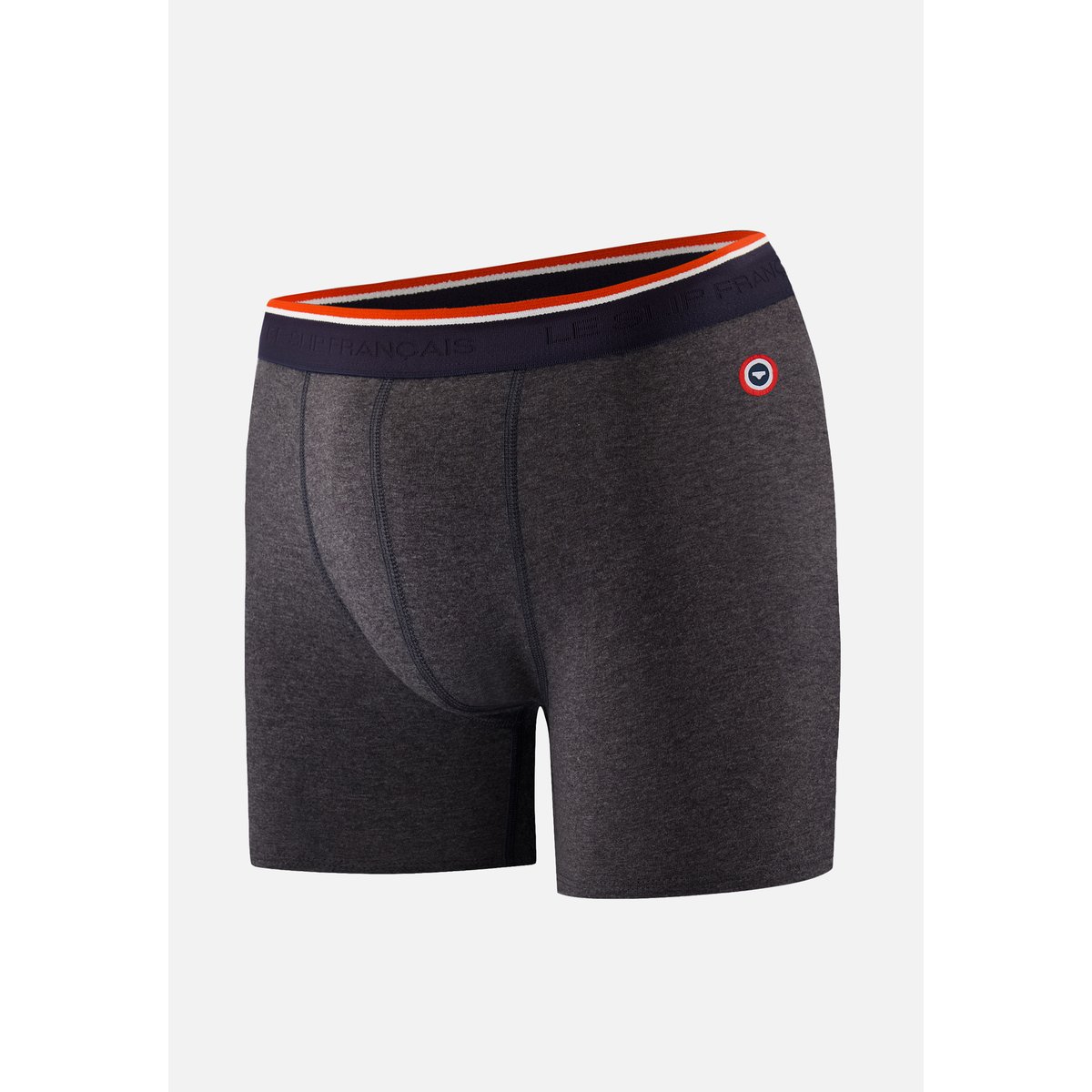 Boxer long à motif rayure coq bleu acier en coton Michel gris anthracite, LE SLIP FRANCAIS