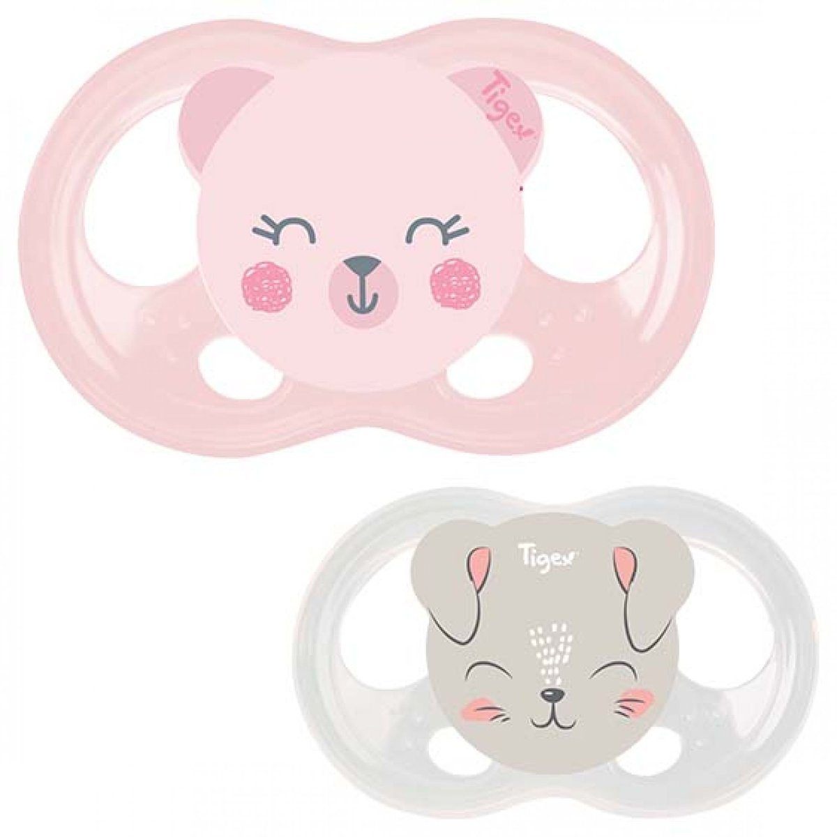 Lot de 2 sucettes Soft Touch Friends bleu et rose, TIGEX