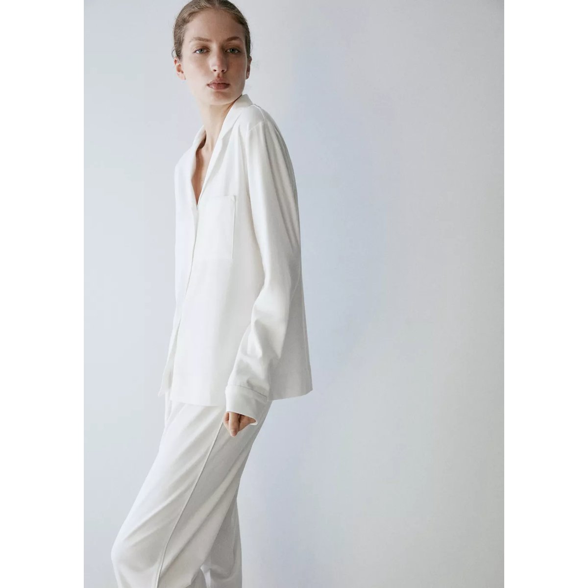 Chemise pyjama coton extensible blanc, MANGO
