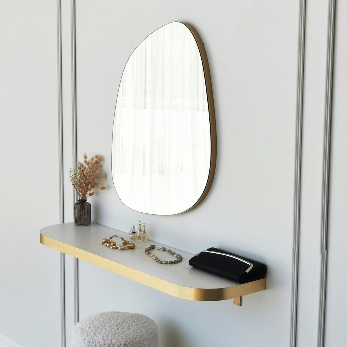 Miroir salle de bains organique 75 cm - style scandinave CODY doré, PIER IMPORT