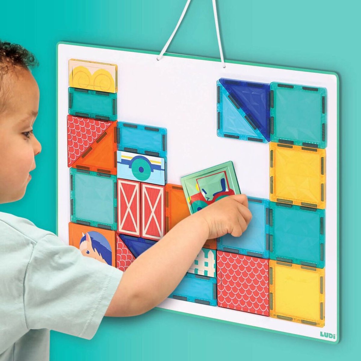 Jeu de construction Panneau magnétique avec 27 pièces couleur unique, LUDIMOUSSE