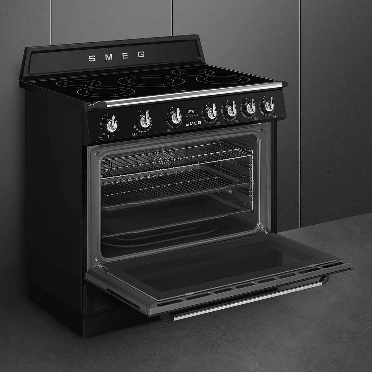 Piano de cuisson induction 90cm Vapor Clean noir brillant, SMEG