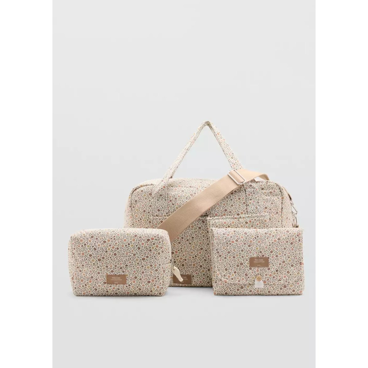 Sac cosmétique à fleurs blanc cassé, MANGO BABY