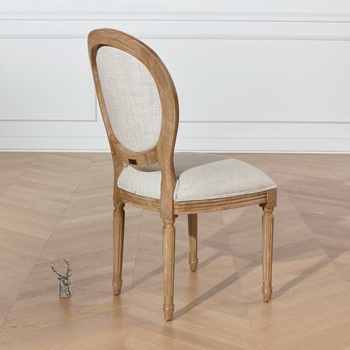 Lot de 2 chaises en hévéa et lin premium, style classique MEDAILLON lin, ROBIN DES BOIS