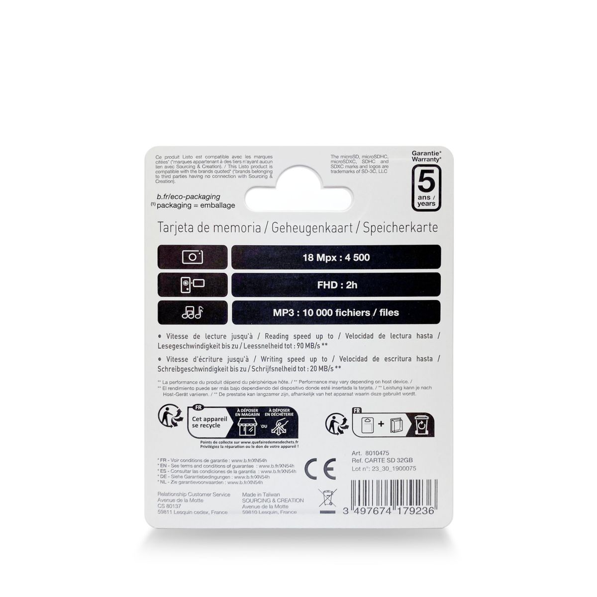 Carte SD 32Go SDHC couleur unique, LISTO