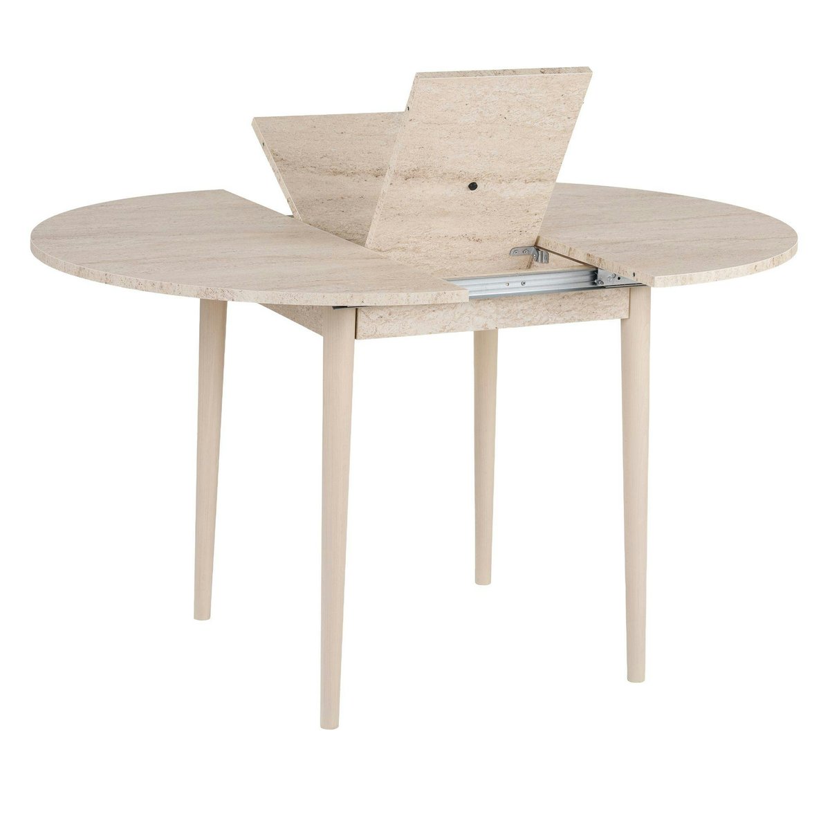 Table ronde extensible 4/6 places en mélaminé MARFA travertin, PIER IMPORT