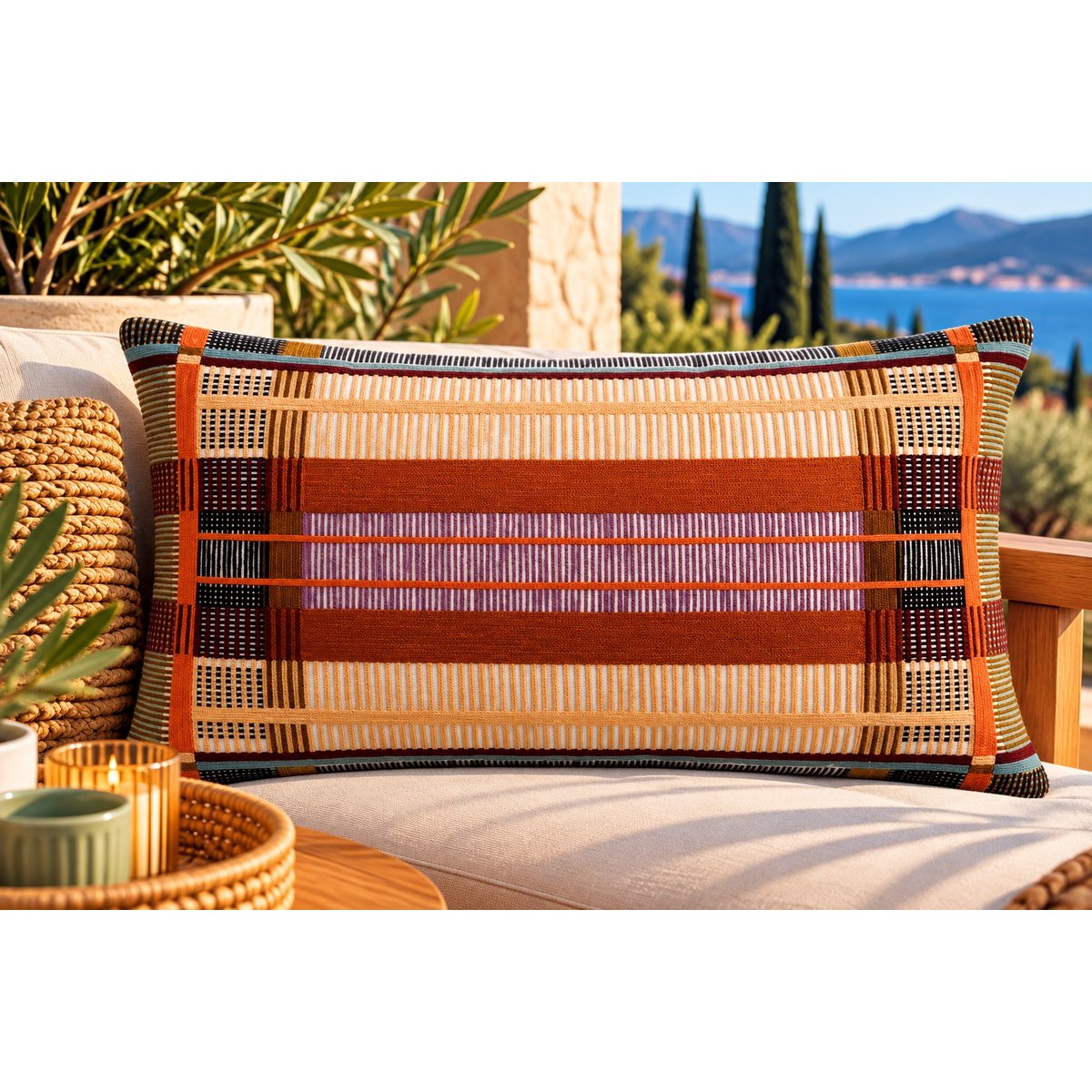 Coussin brodé Échappée Estivale multico, EDEN