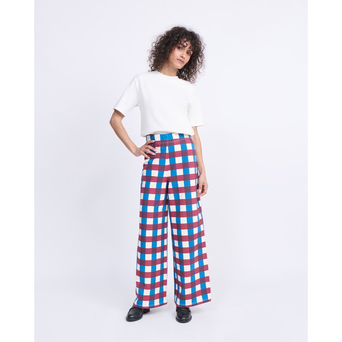 Pantalon en coton bio imprimé vichy multicolore garden vichy, EMOI EMOI