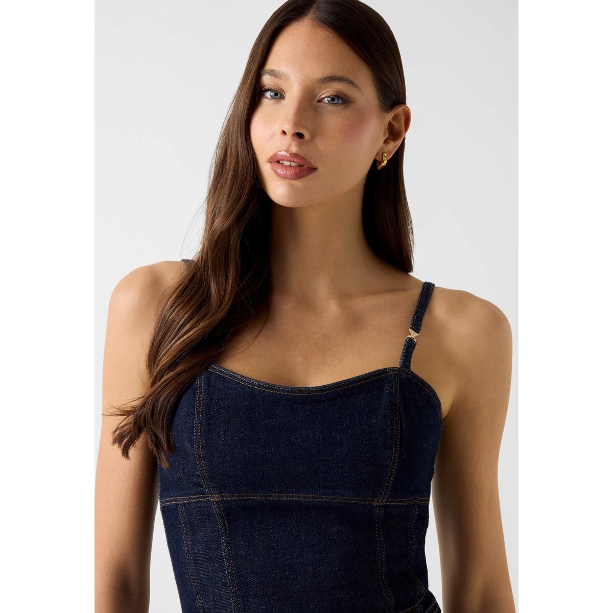 Bustier En Denim bleu foncé, GUESS