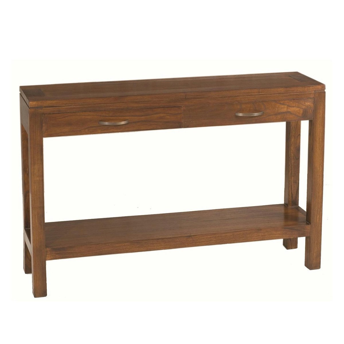 Console en bois acajou style exotique 2 tiroirs 2 plateaux 120cm LOLA bois naturel, PIER IMPORT