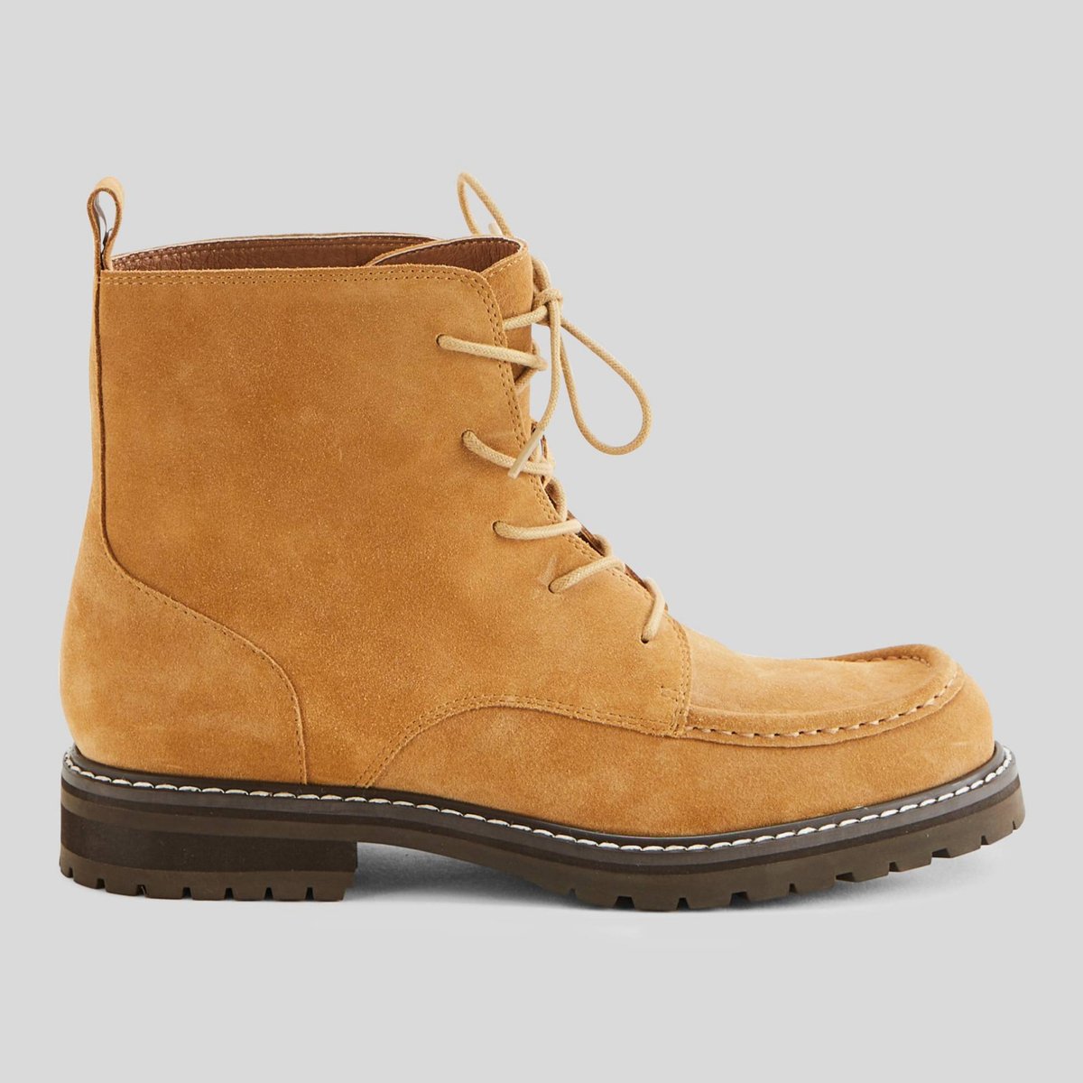 Bottines à lacets en cuir gabardine, MONOPRIX