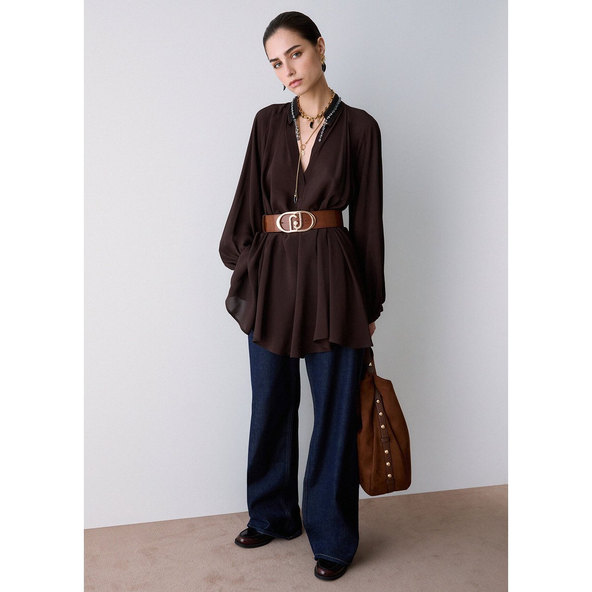 Robe courte en georgette moka, LIU JO