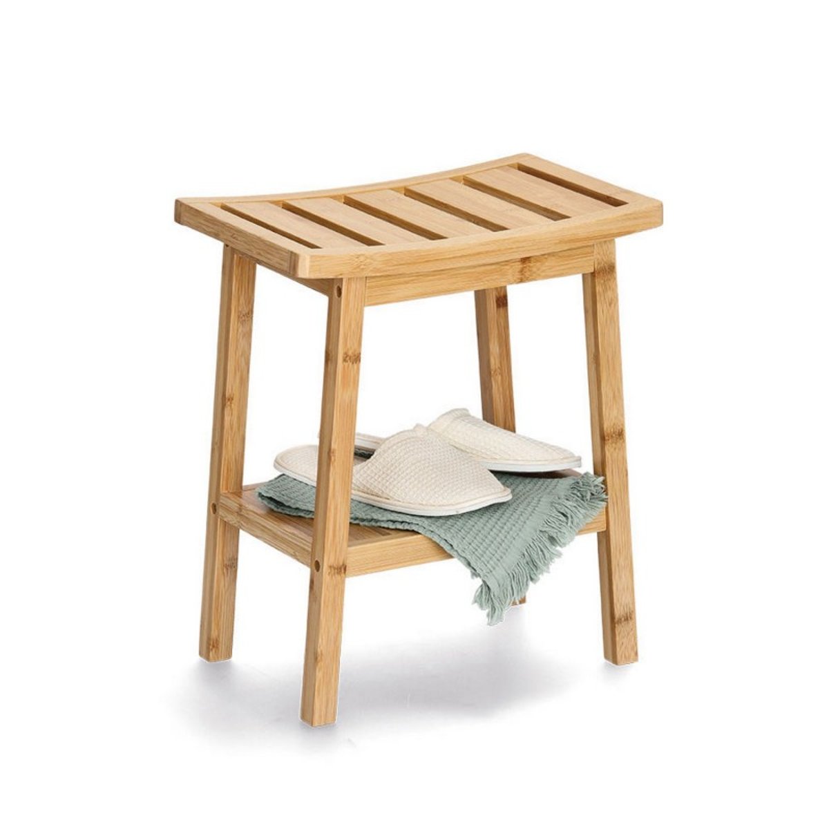 Tabouret avec rangement bois bambou bois clair, ZELLER PRESENT