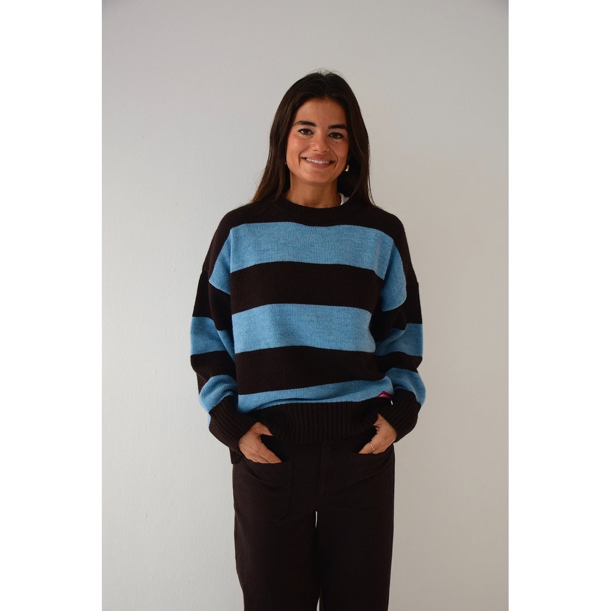 Pull rayé col rond ALEX bleu / marron, MINDTRAVELER