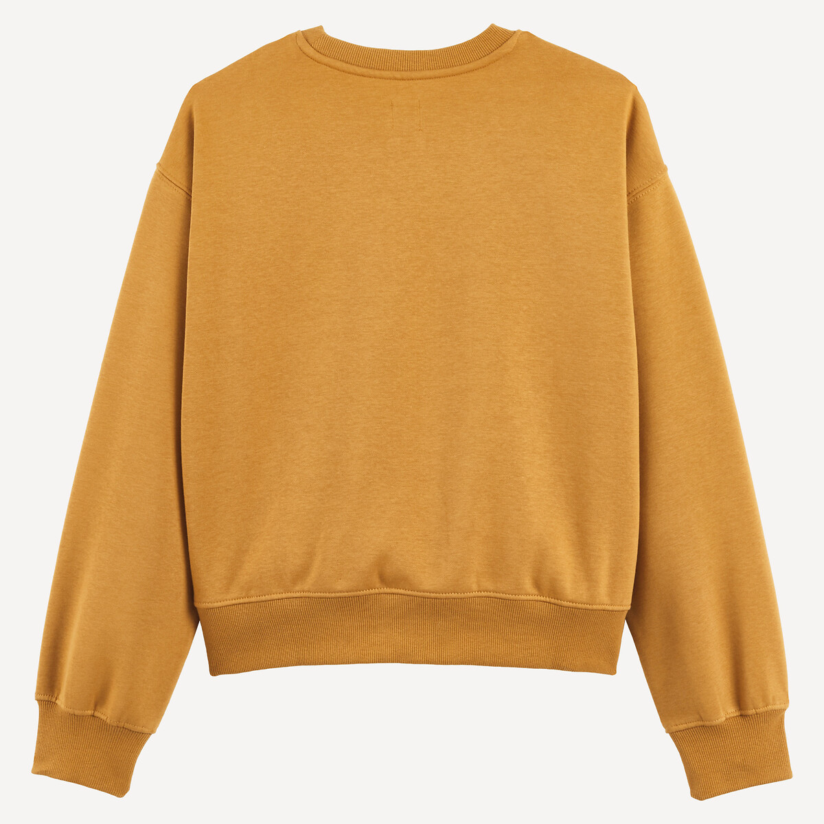 Sweat col rond, avec badges brodés devant, en molleton camel, LA REDOUTE COLLECTIONS