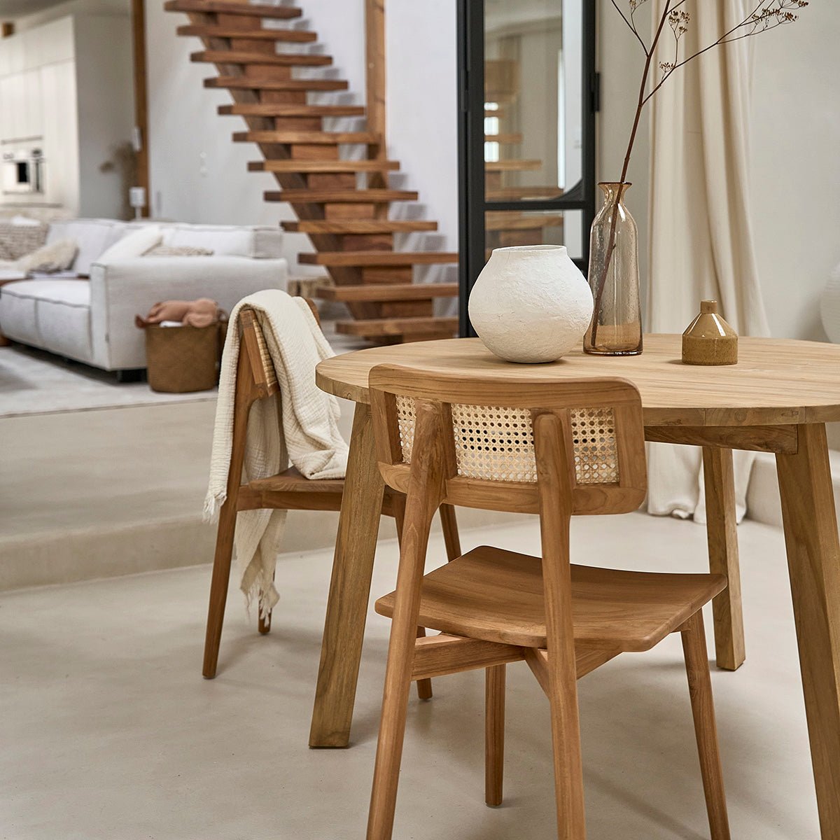 Chaise en teck massif et cannage SIXTINE naturel, BERAH GETAH