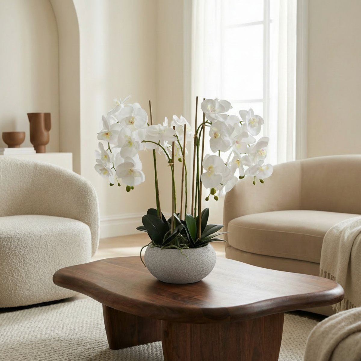 Composition d'orchidée 5 branches en pot artificielle H65 SERENA blanc, SIA DECO
