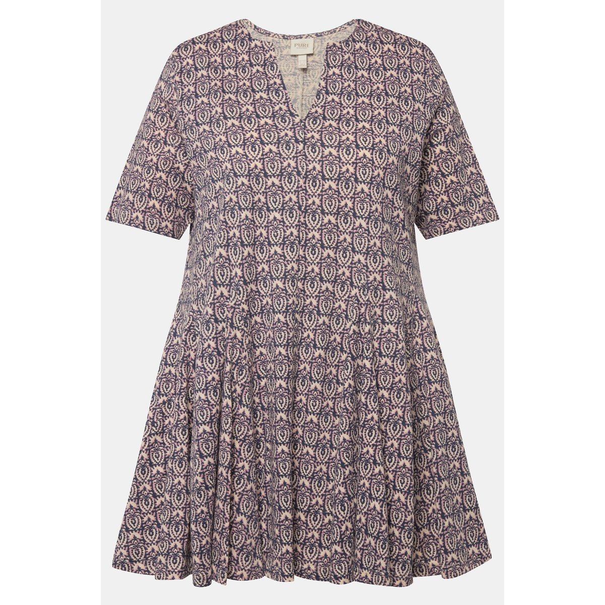Long t-shirt à plis godet. Col tunisien et rose, ULLA POPKEN