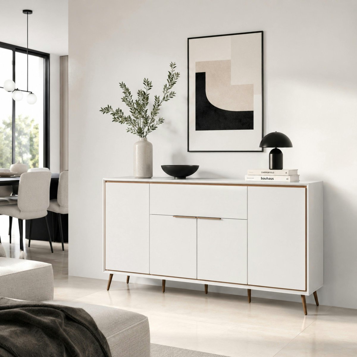 Buffet blanc moderne 4 portes 1 tiroir AVIO blanc, PIER IMPORT