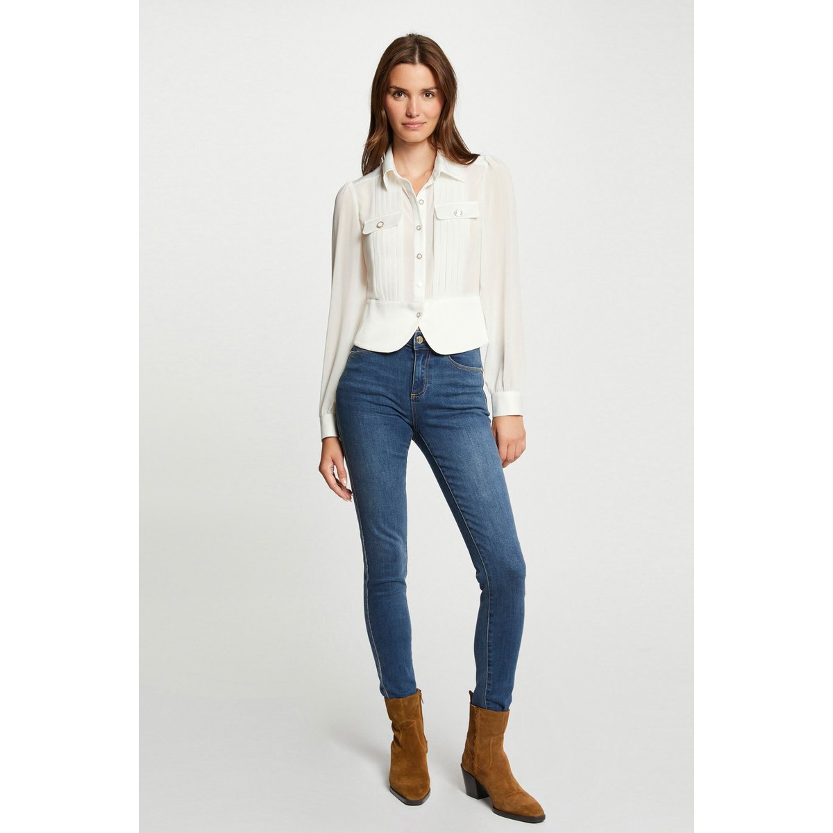 Chemise manches longues avec plis ecru, MORGAN
