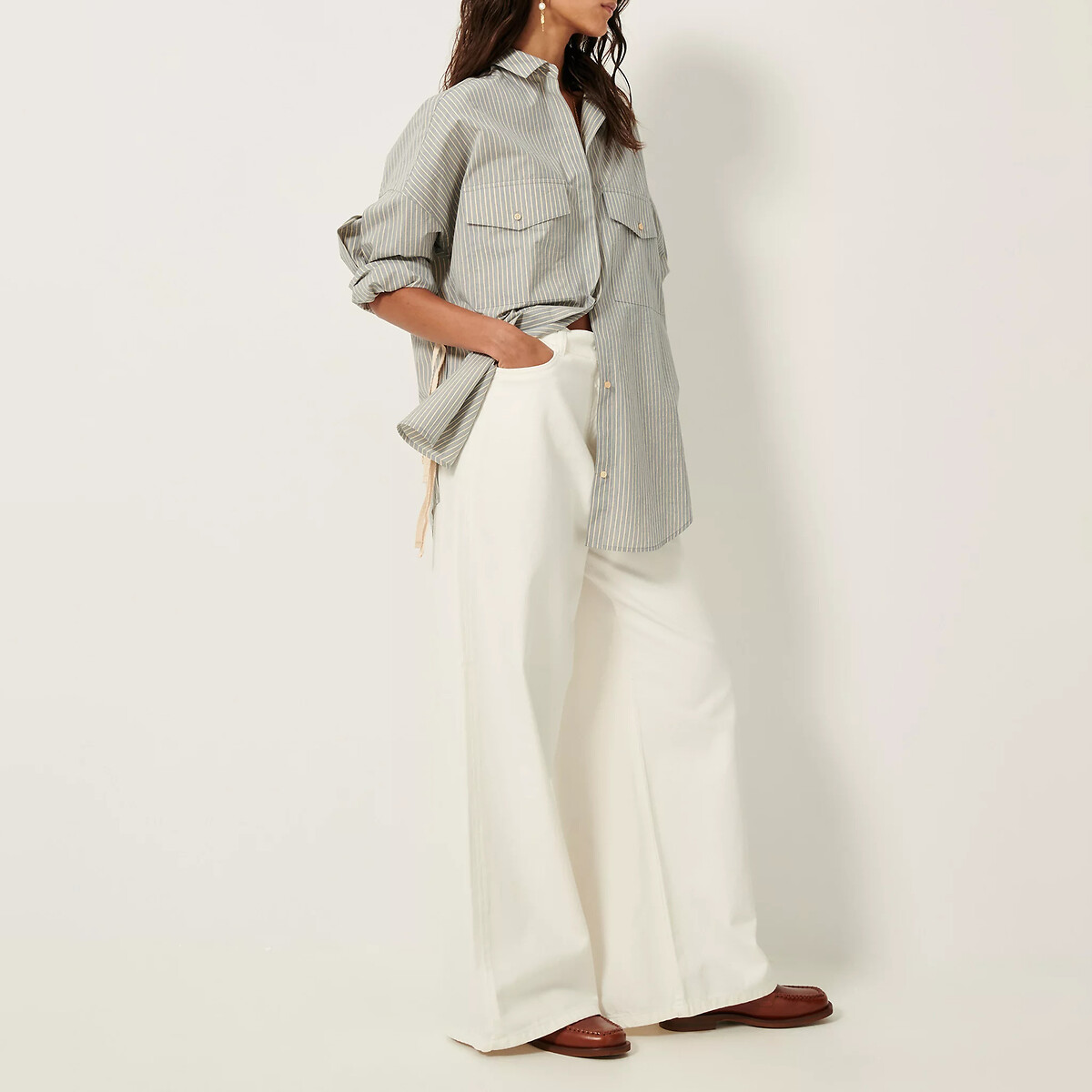 Chemise ample rayée, fendue côtés, KOYACO bleu clair, SESSUN
