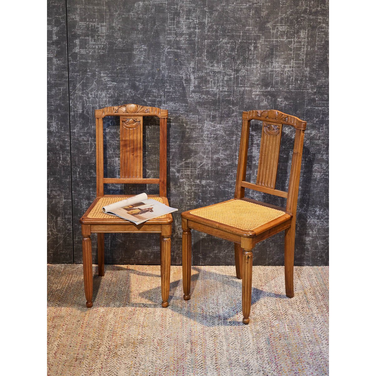 Paire de chaises Art déco en cannage Claude N°1609 - Bon état bois clair, DEBONGOUT