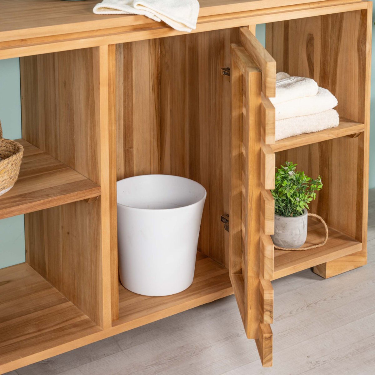 Meuble sous vasque en teck massif rectangle 120 cm naturel, WANDA COLLECTION