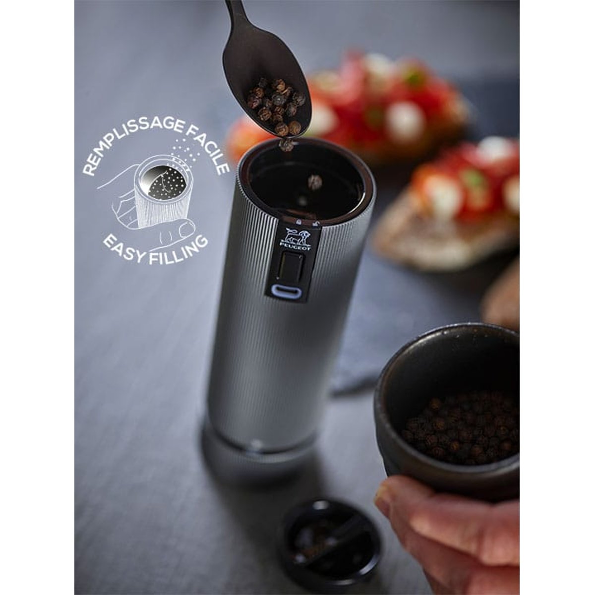Moulin à sel électrique rechargeable alu, PEUGEOT