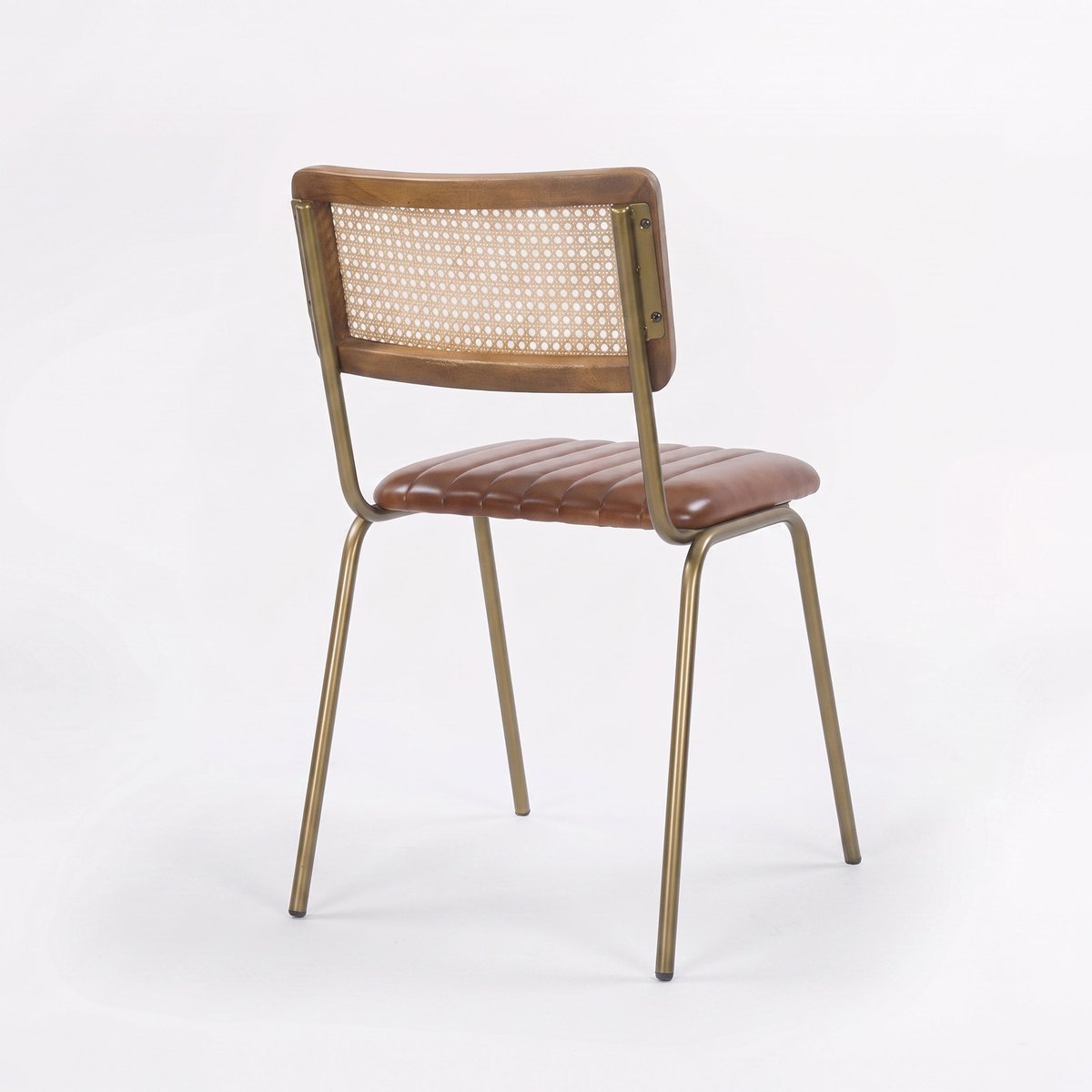 Lot de 2 chaises en cuir et cannage - ARSÈNE marron et métal doré, MAISON PAVANE