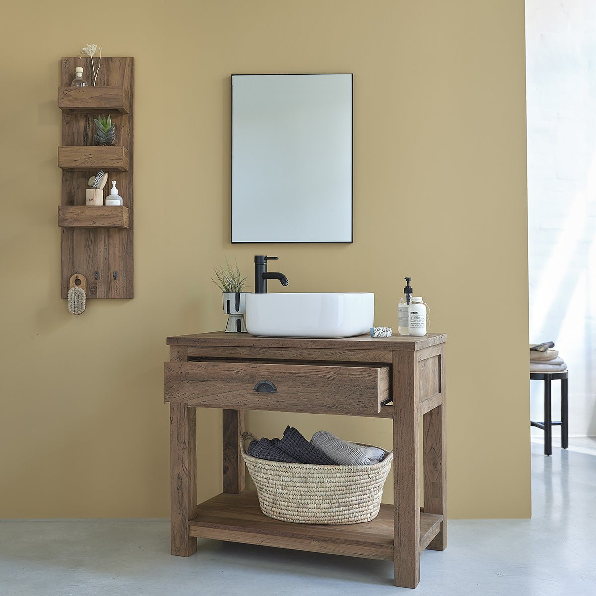 Meuble de salle de bain en teck recyclé massif 90 cm  AUSTIN naturel, BERAH GETAH