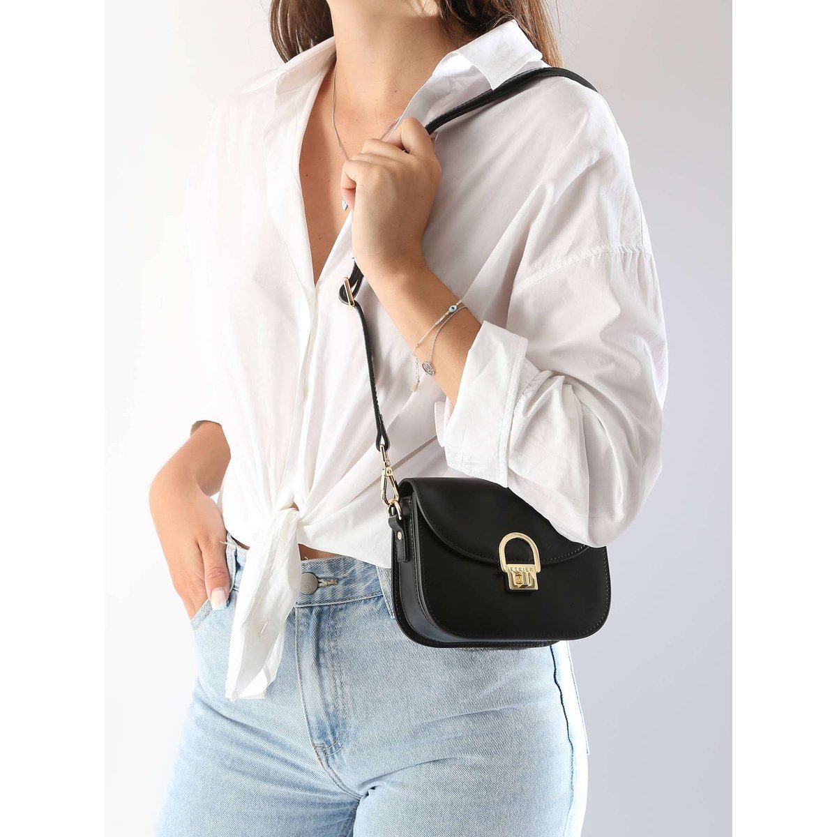 Sac bandoulière S Altair cuir noir, ETRIER