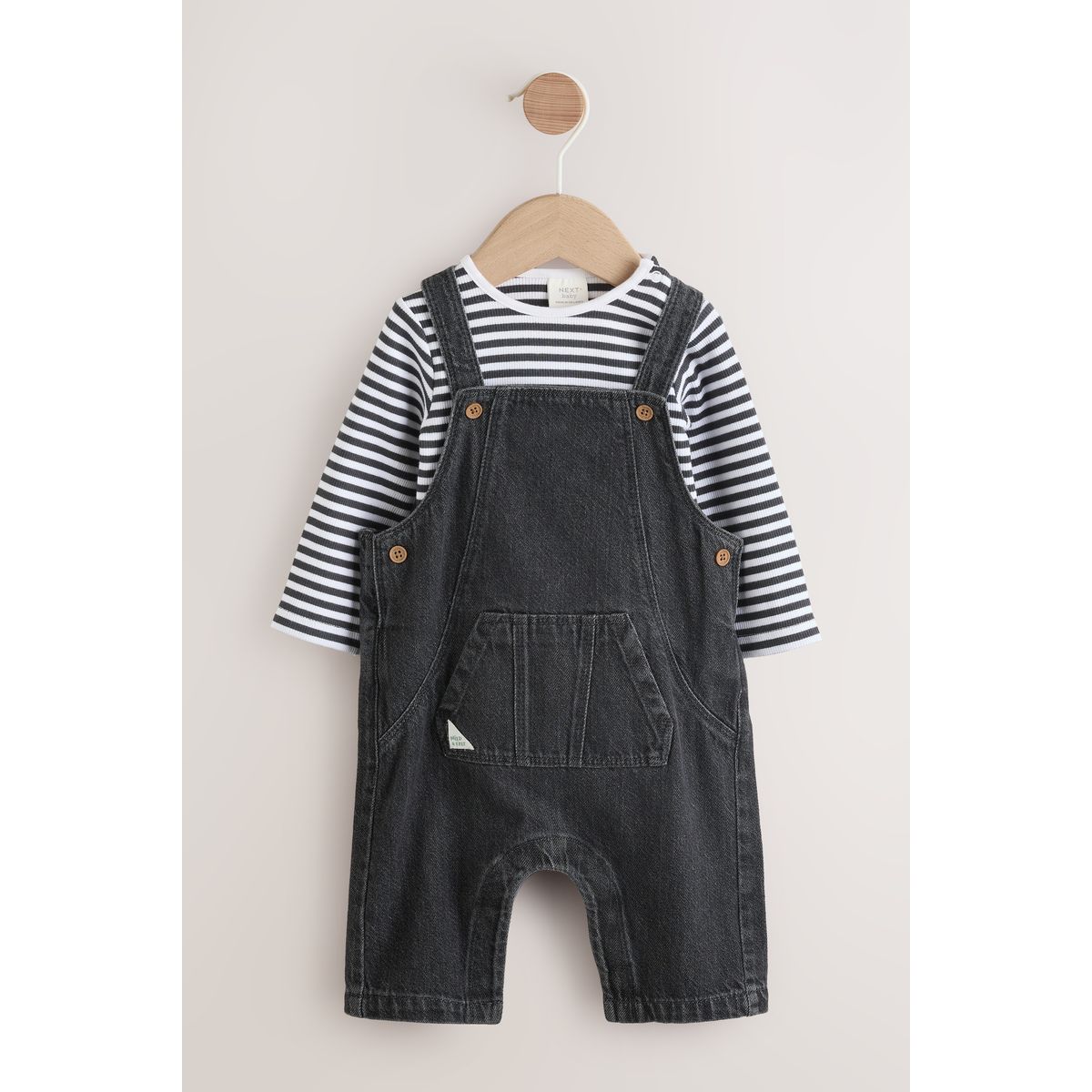 Ensemble bébé body et salopette en jean gris anthracite, NEXT