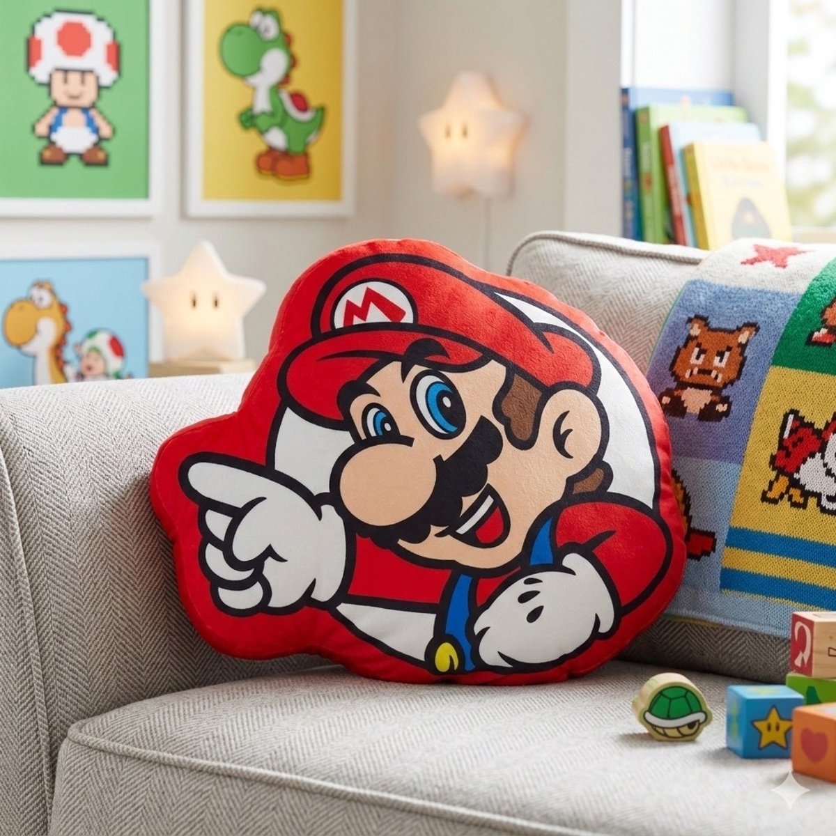 Coussin forme imprimé 100% Polyester, LEVEL UP rouge, SUPER MARIO