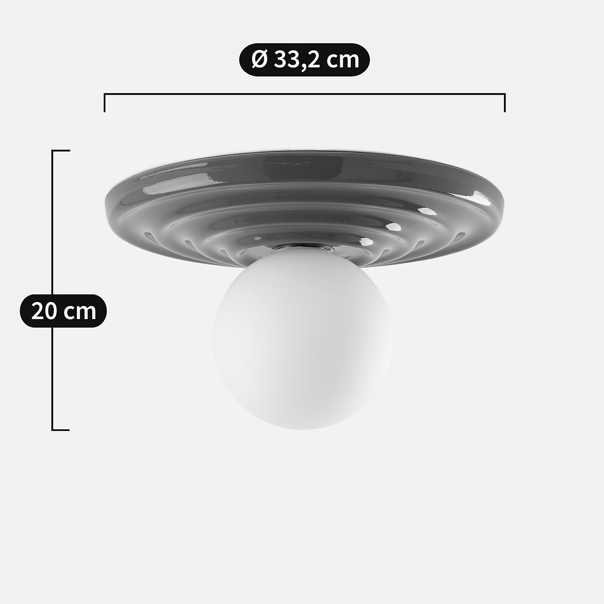 Candeeiro de teto ou de parede, em cerâmica e vidro opalino, diâmetro 33,2 cm, HOLI caqui, LA REDOUTE INTERIEURS