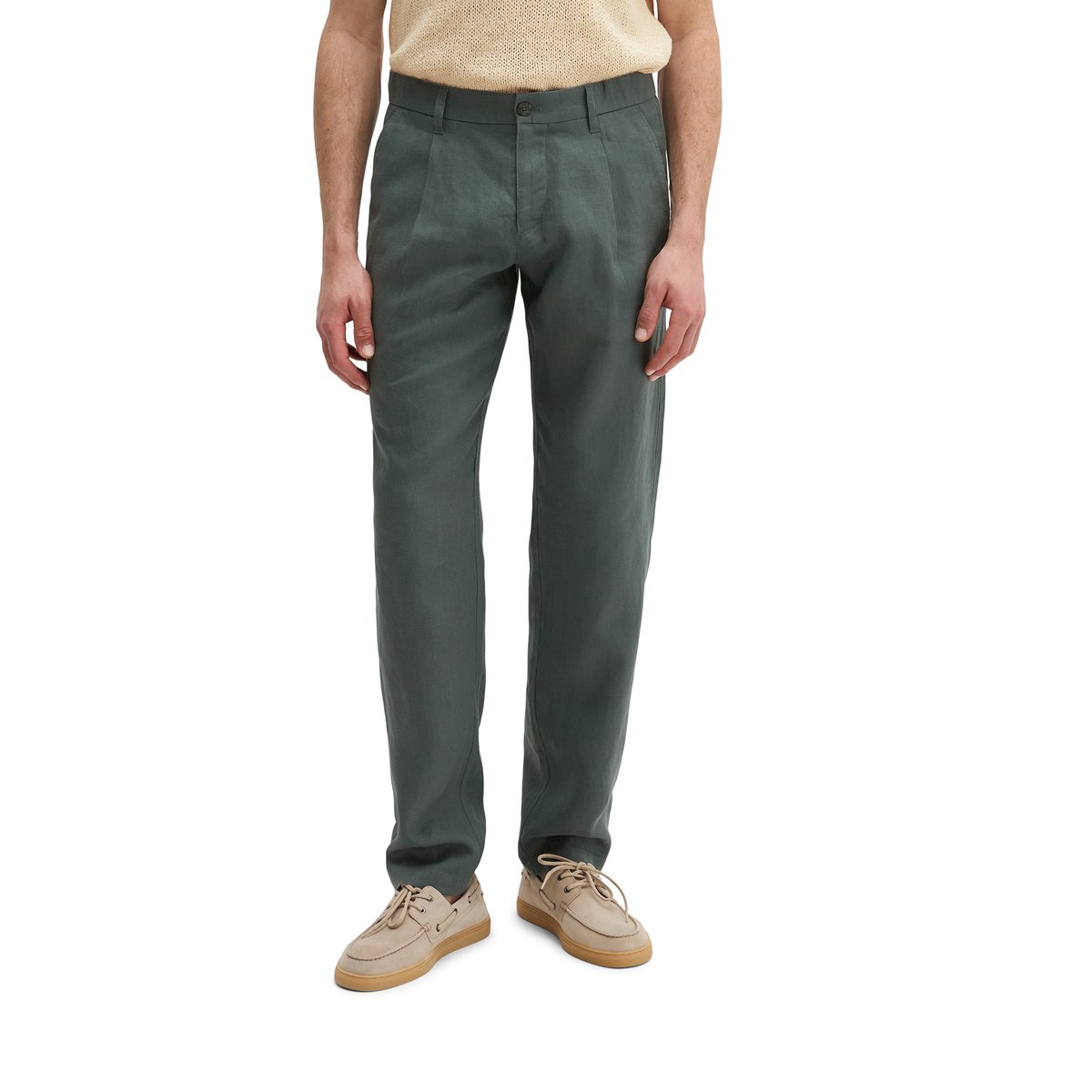 Pantalon en lin modèle Osby Jogger pleats avec ceinture élastique gris foncé, MARC O'POLO