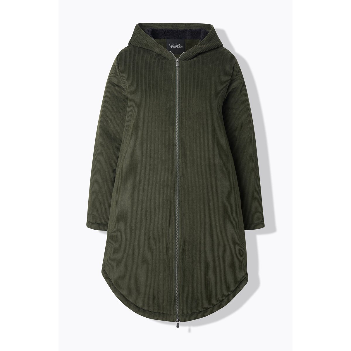 Parka à capuche en velours côtelé vert marais, ULLA POPKEN