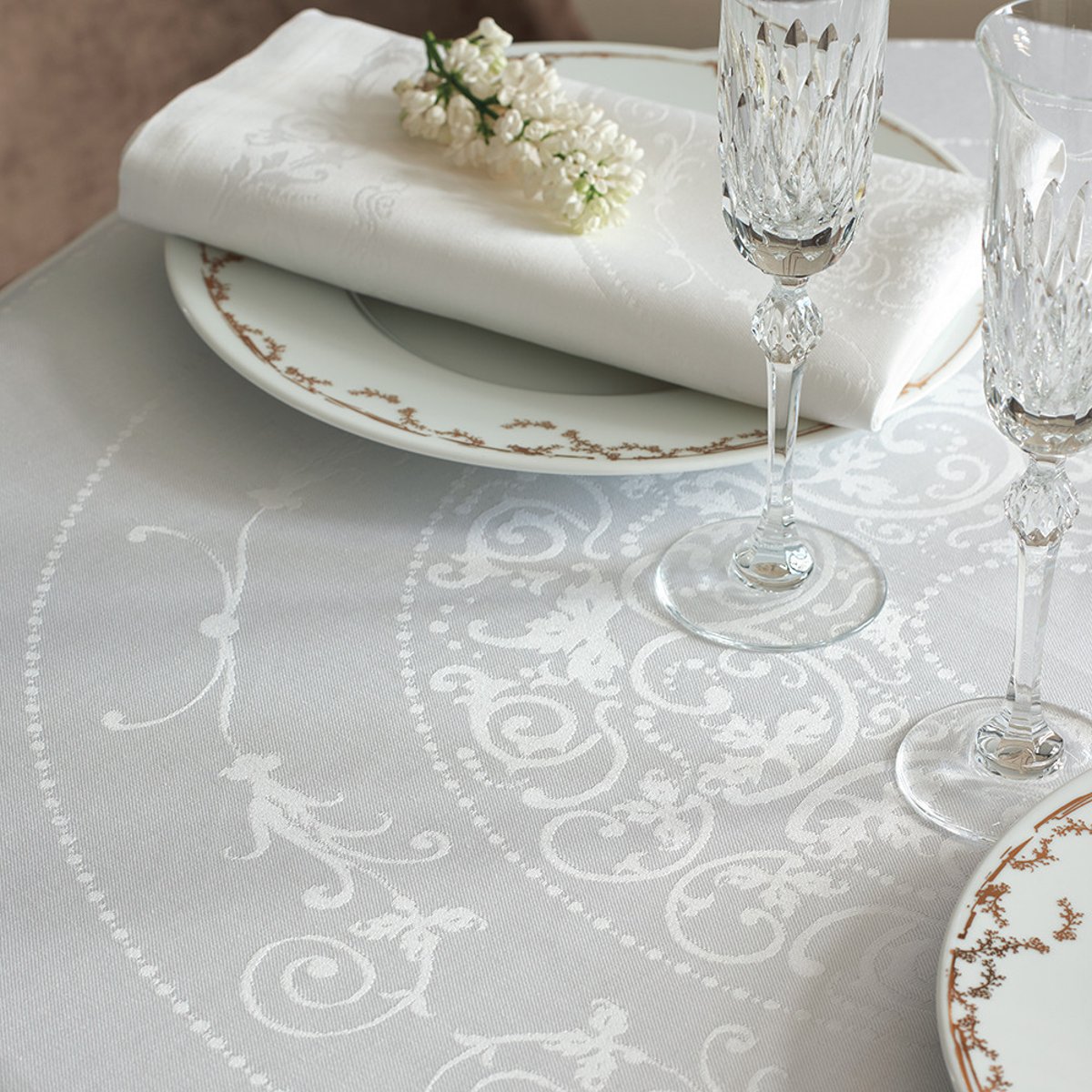 Nappe pur coton antitache COMTESSE blanc, GARNIER THIEBAUT