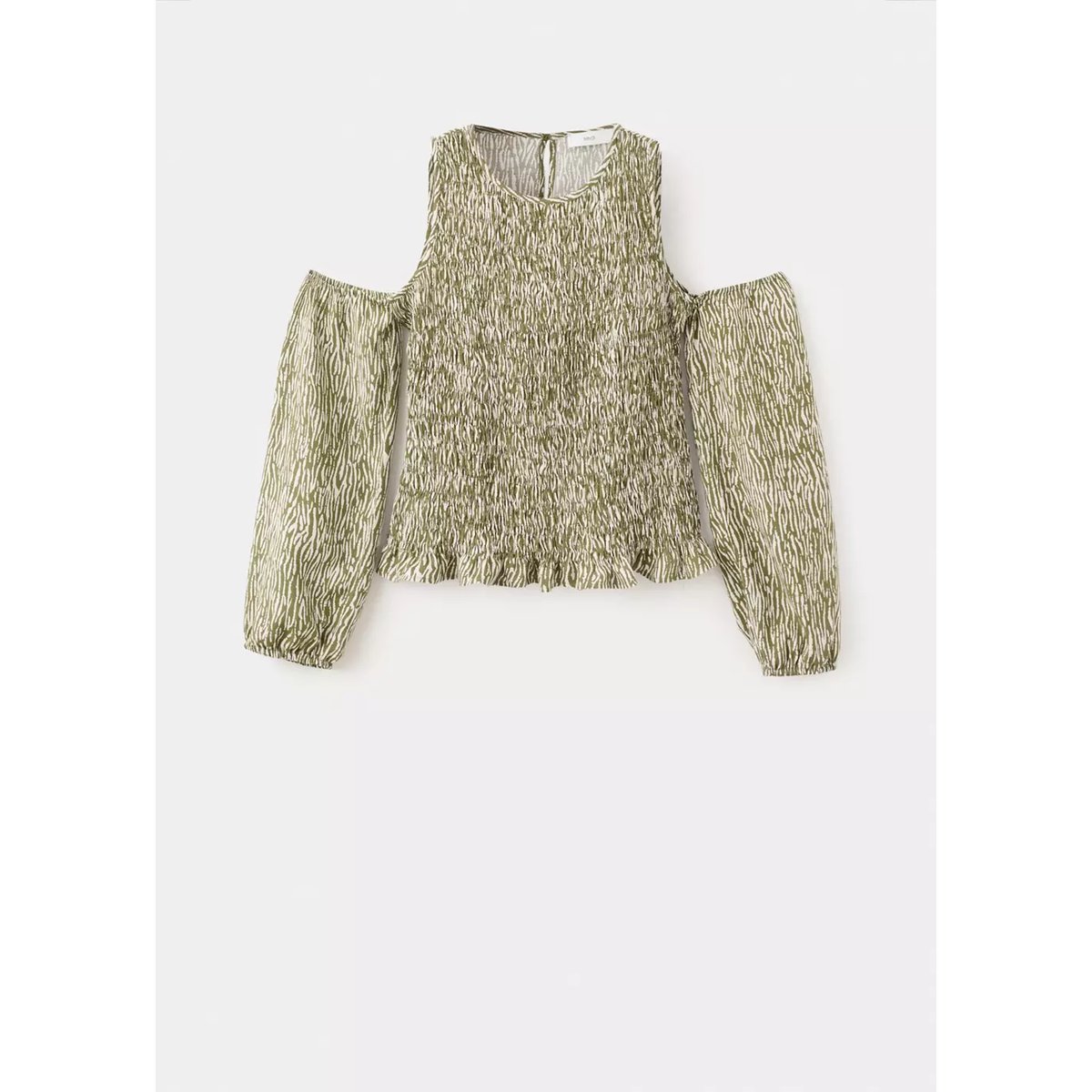Blouse froncée cut-out kaki, MANGO TEEN