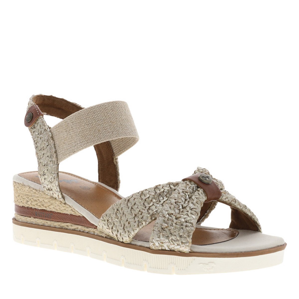 Sandales écrus avec un talon semi-compensée et une bandes élastiquées beige, MUSTANG