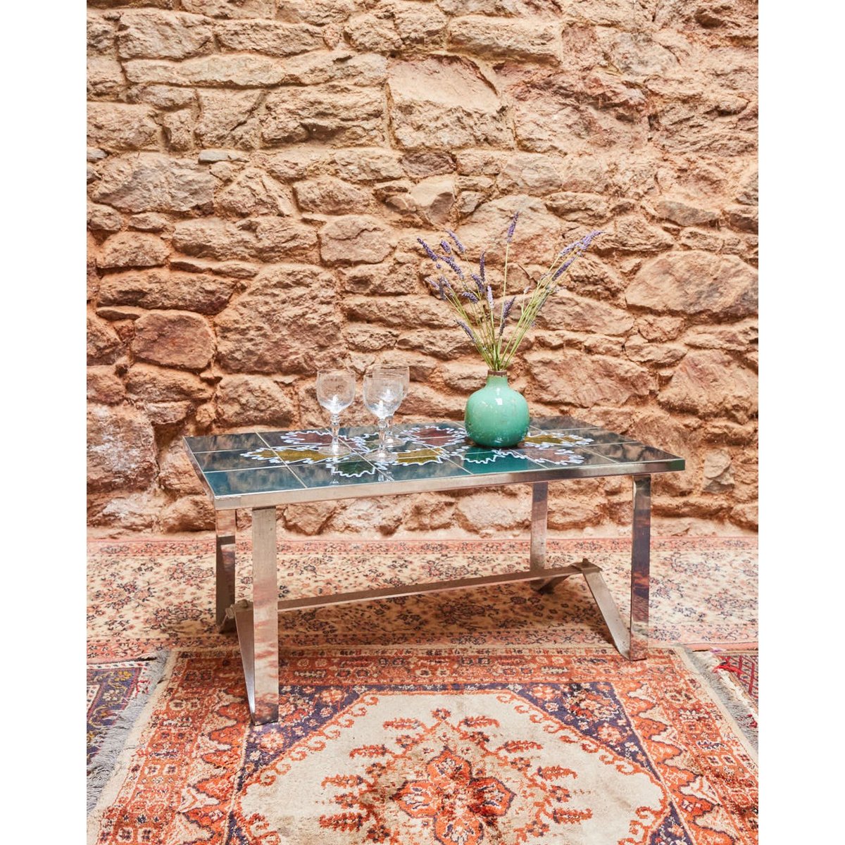 Table basse en céramique Léonie N°1013 - Bon état vert, DEBONGOUT