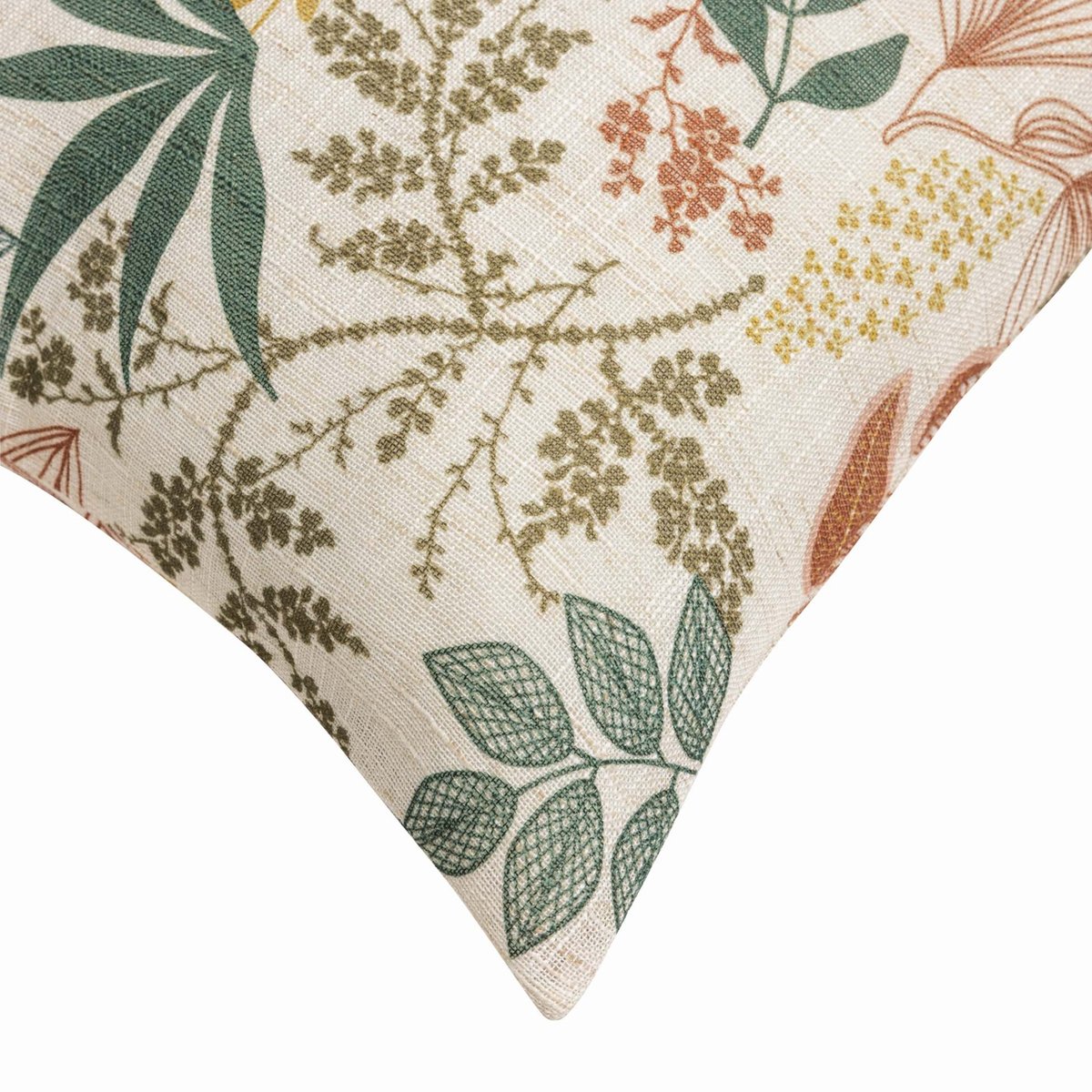 Coussin polylin imprimé feuillages orange, DOUCEUR D'INTÉRIEUR