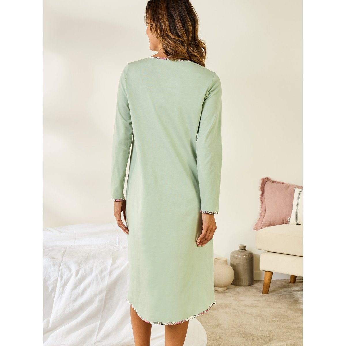 Chemise de nuit liquette imprimé vert, DAXON