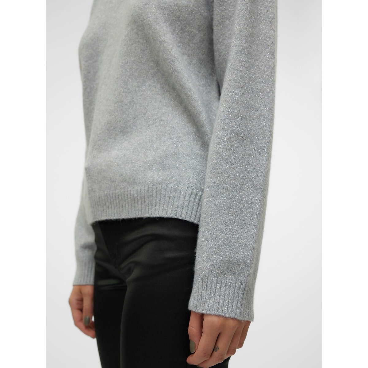 Pull col rond en fil textile gris pailleté, VERO MODA