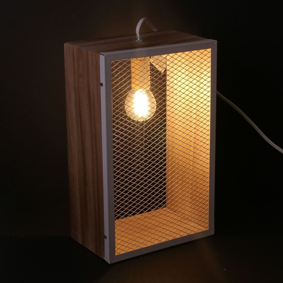 Lampe à poser avec cadre en bois LOUISE blanc, THE HOME DECO FACTORY