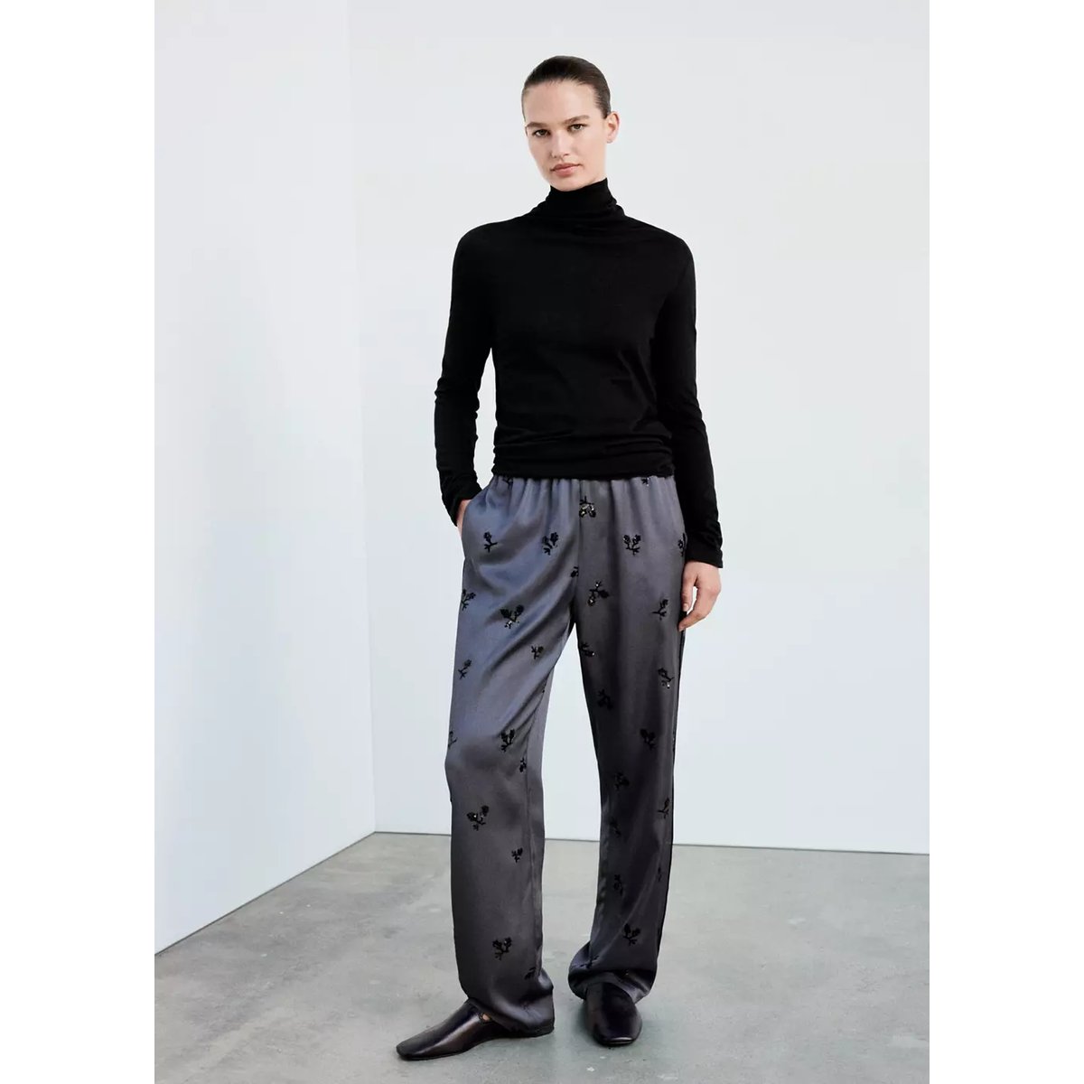 T-shirt pyjama col montant noir, MANGO
