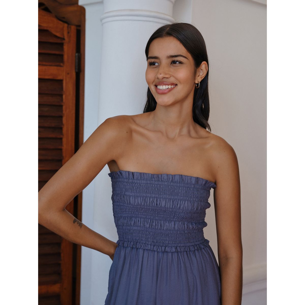 Combinaison bandeau smockée avec bouffant bleu, NEXT