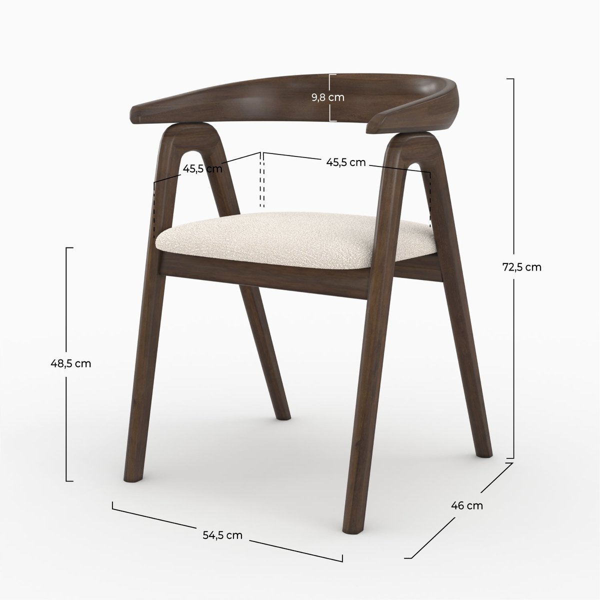 Chaise en bois d'hévéa et tissu bouclé crème - HAWA marron foncé, MAISON PAVANE