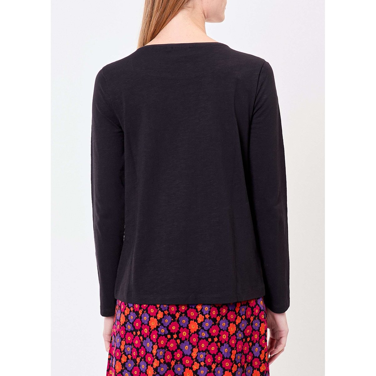 T-shirt uni coton bio col bateau GONDA noir, LA FIANCÉE